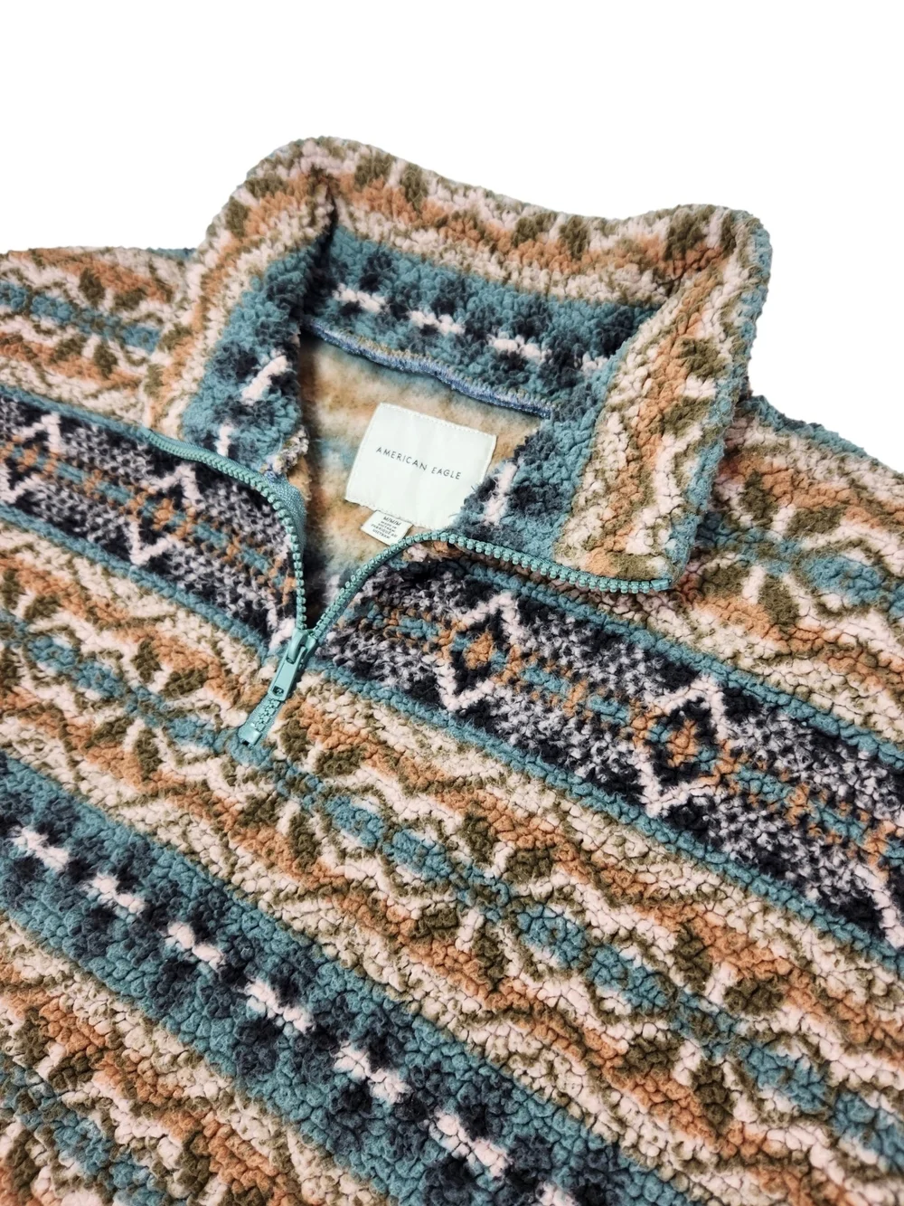 American Eagle Sherpa Fleece Pullover Medium Fair Isle Aztec 1/4 Zip Cozy
